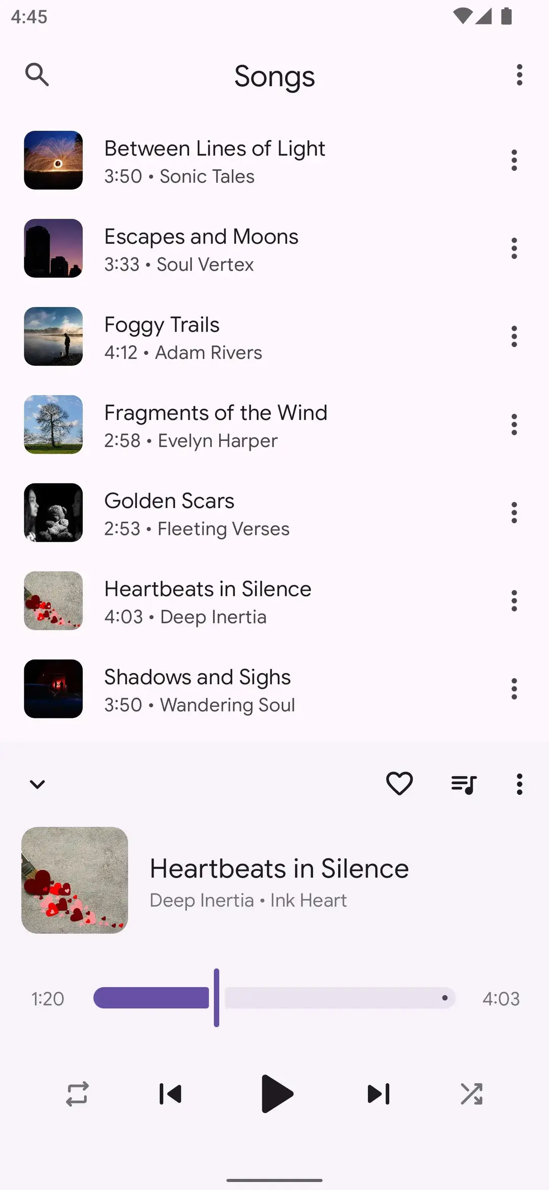Booming Music song list with a mini player docked at the bottom