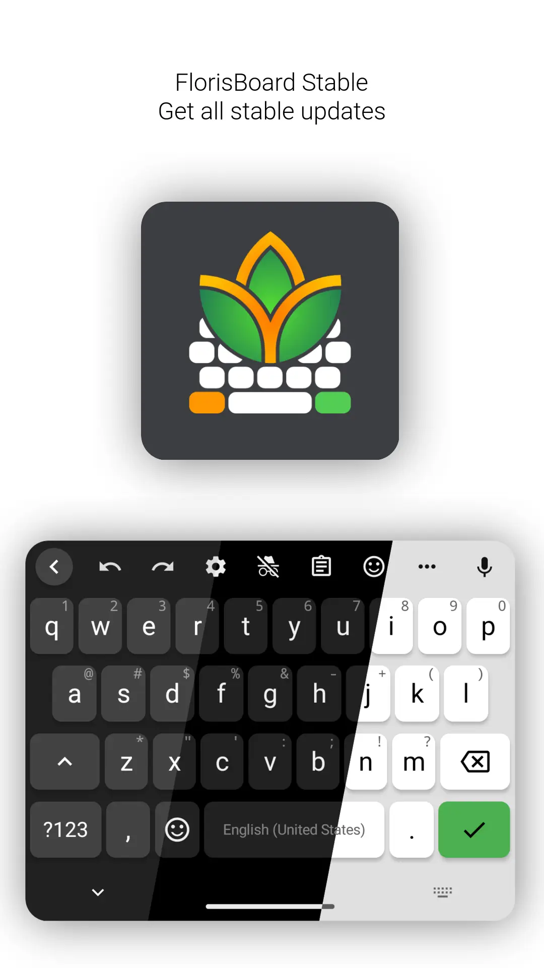 FlorisBoard keyboard on a light theme with the number row visible