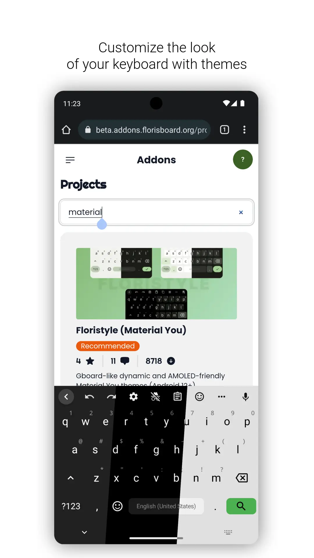 FlorisBoard theme add-on browser for downloading community themes