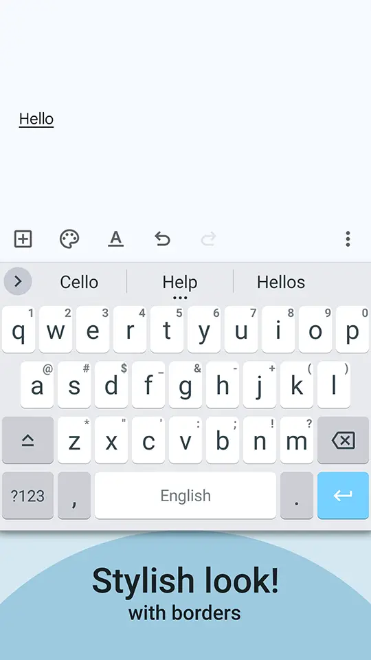 HeliBoard with key borders switched on, light theme