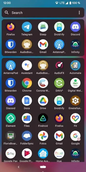 Kvaesitso app drawer as a plain icon grid