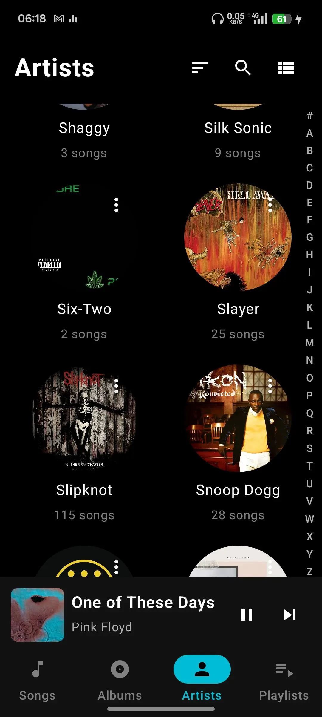 Local Player artist grid with song counts under each name