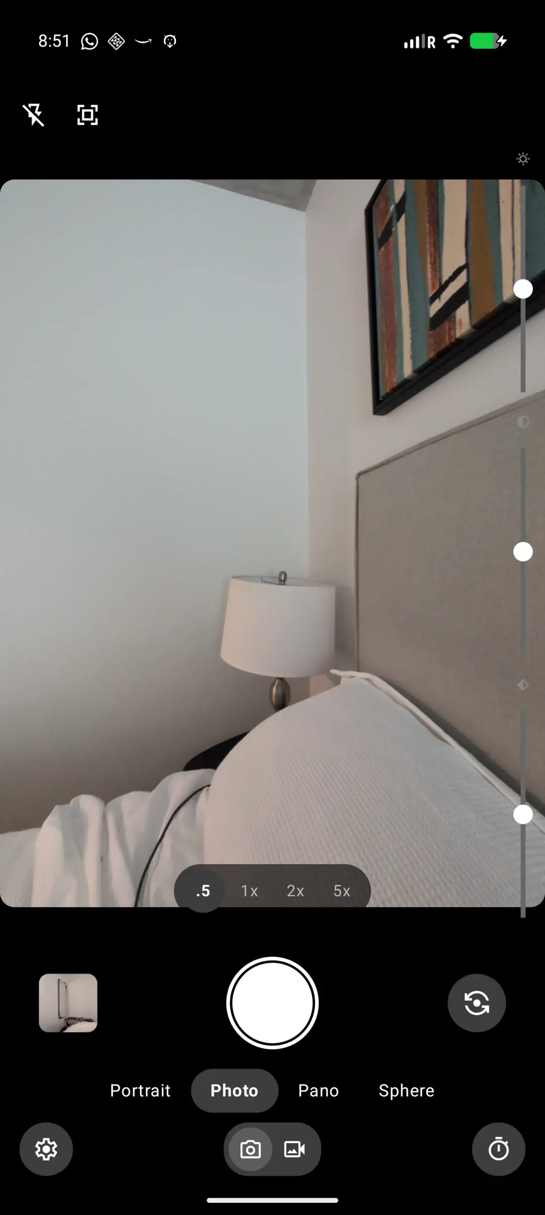 MA Camera viewfinder with Portrait, Photo, Pano and Sphere mode selector under the shutter