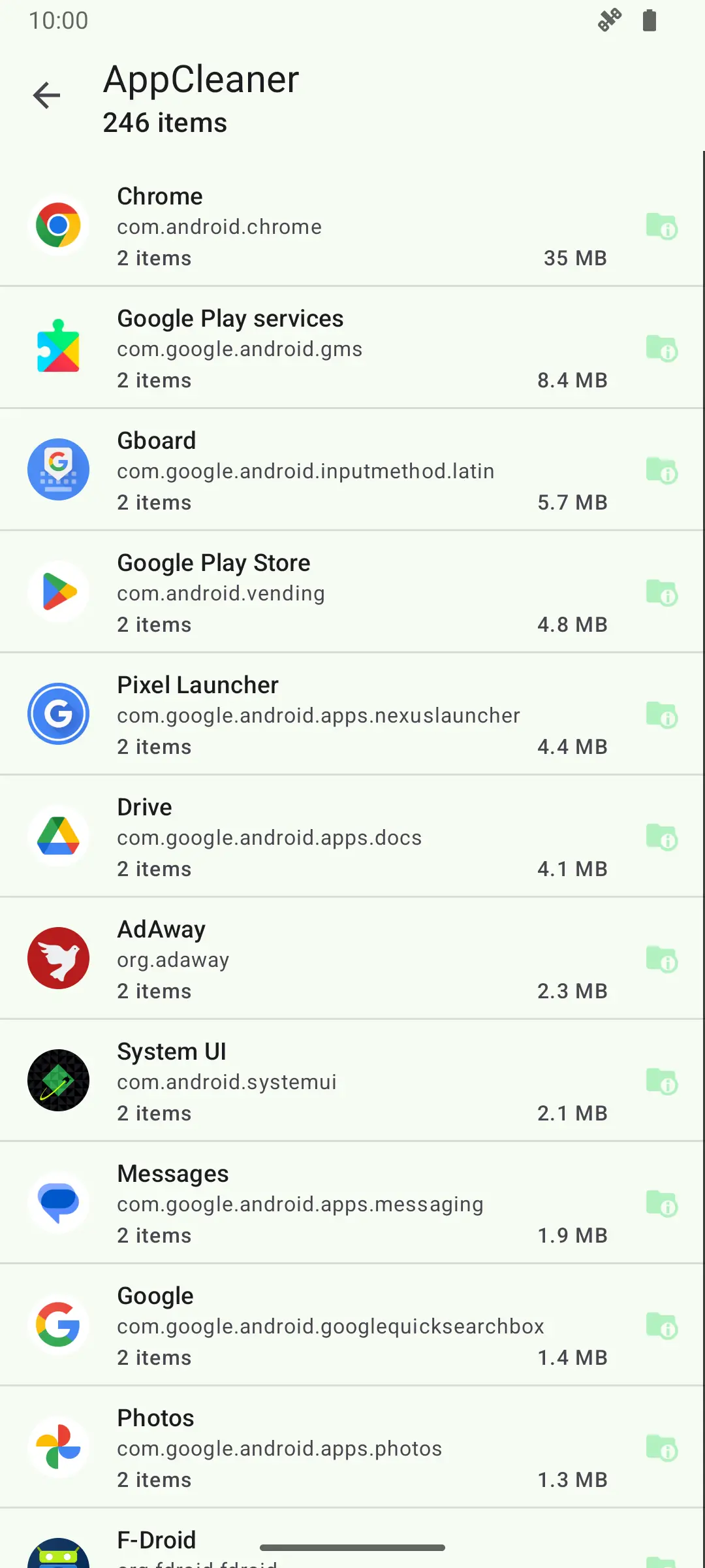SD Maid SE AppCleaner listing expendable files app by app