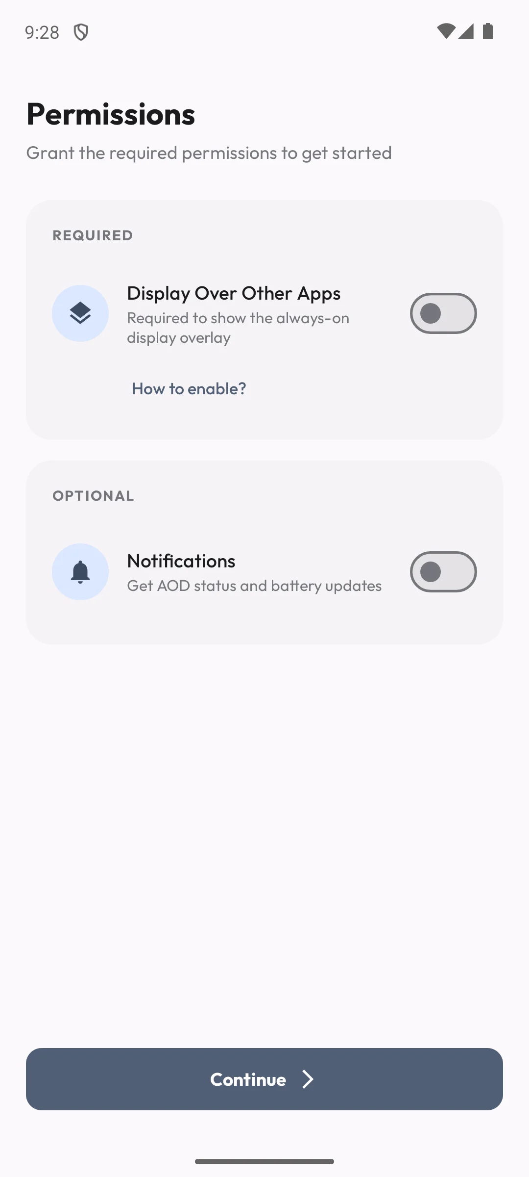 AOD Flow on Android, Permissions it asks for.