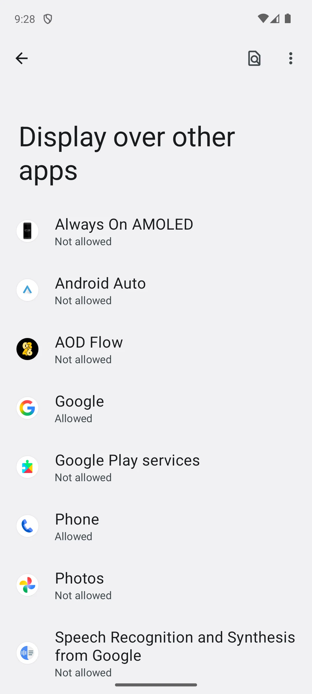 AOD Flow on Android, The Android setting it sends you to.
