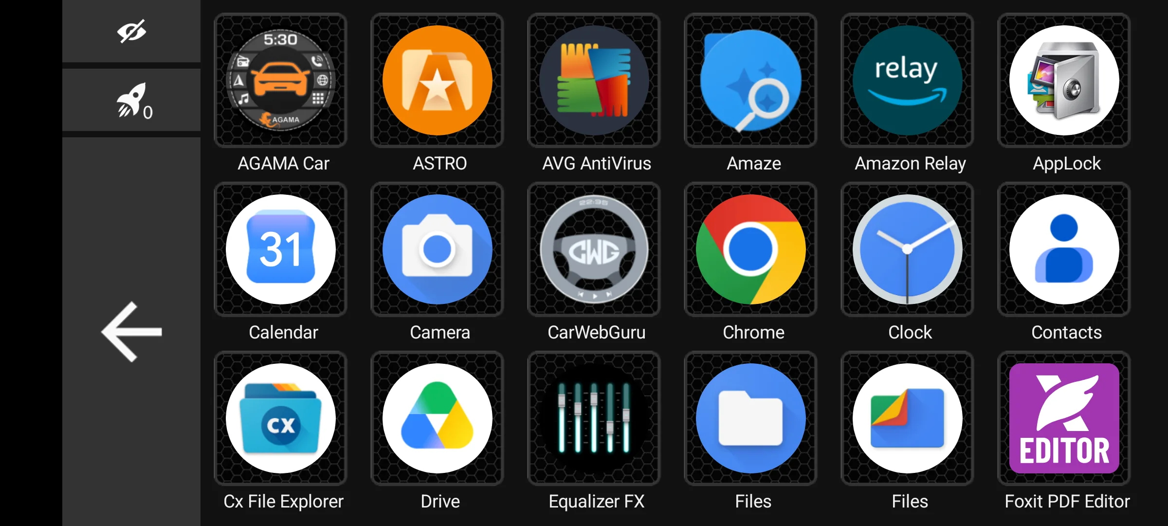 AGAMA app drawer with the leather and hex-tile skin