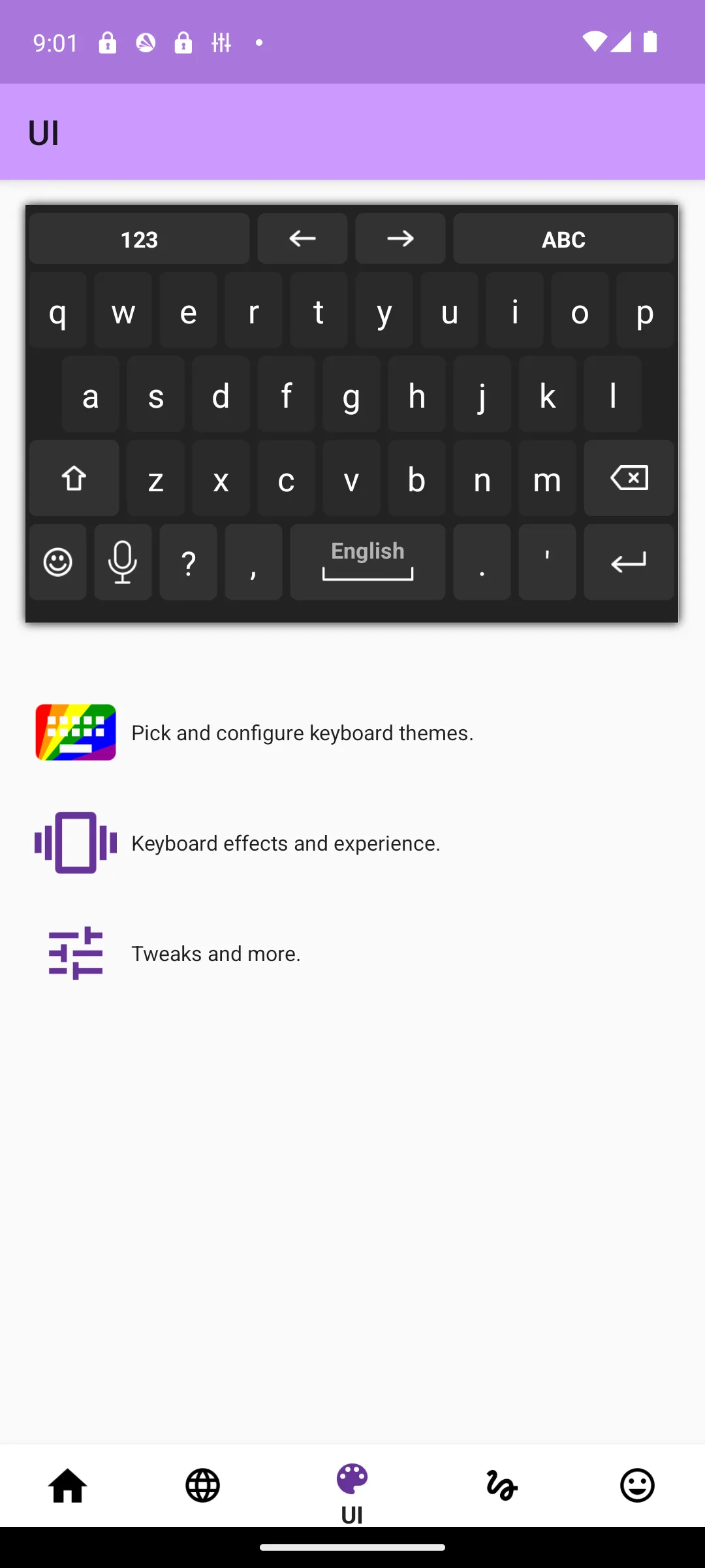 AnySoftKeyboard keyboard preview with theme and layout options