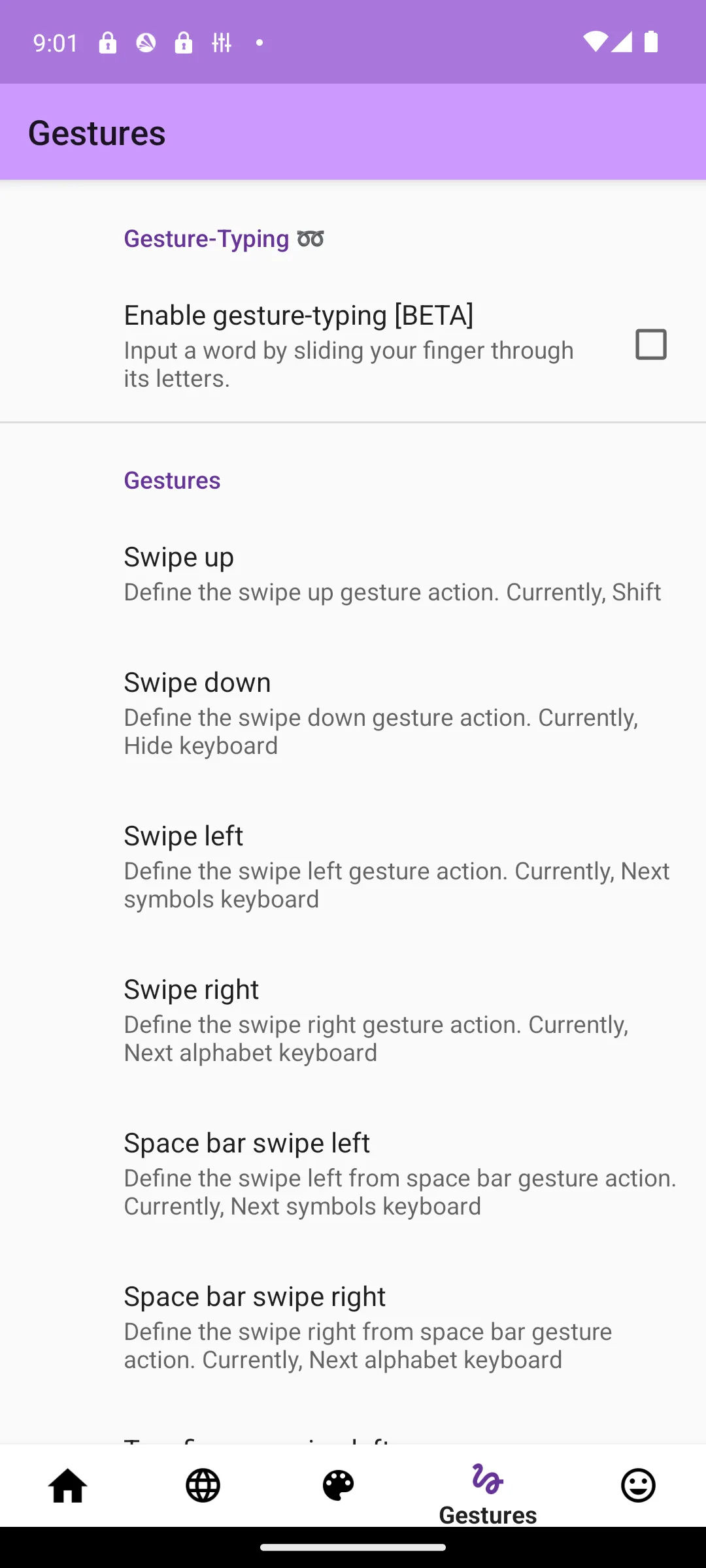 AnySoftKeyboard gesture-typing and swipe action settings