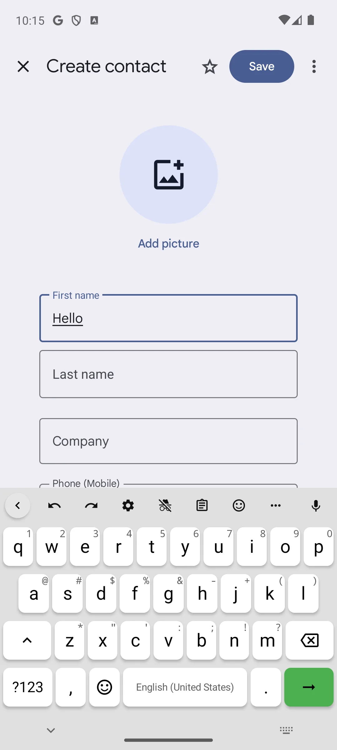 FlorisBoard letter layout with its toolbar row on Android 14