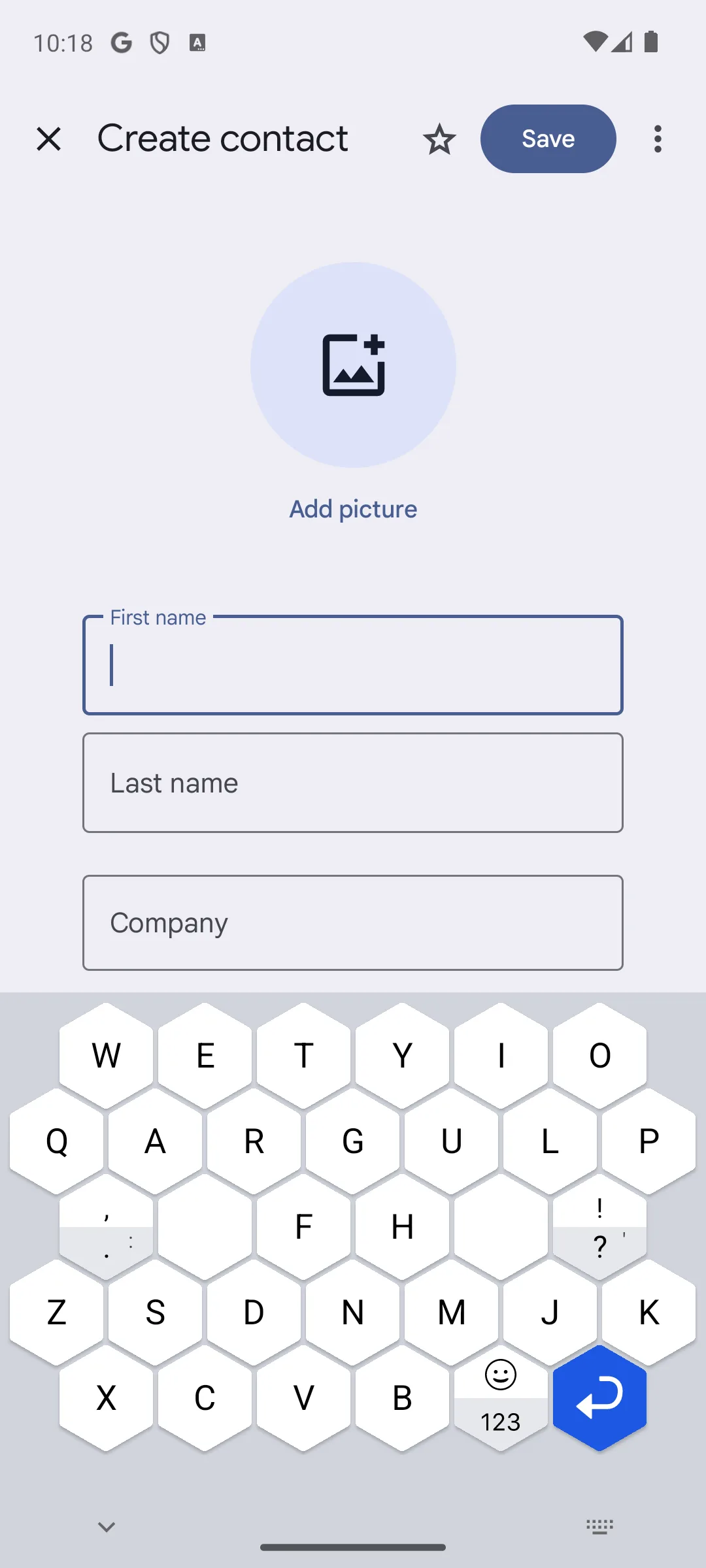 Typewise honeycomb keyboard with large hexagonal keys on Android 14