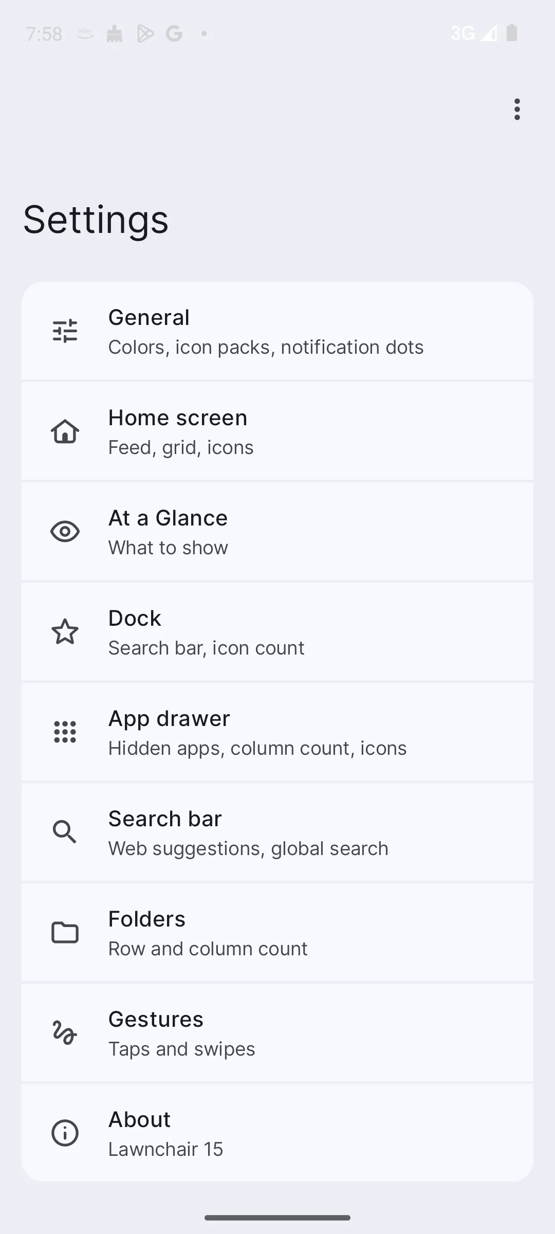 Lawnchair app drawer with the full app grid