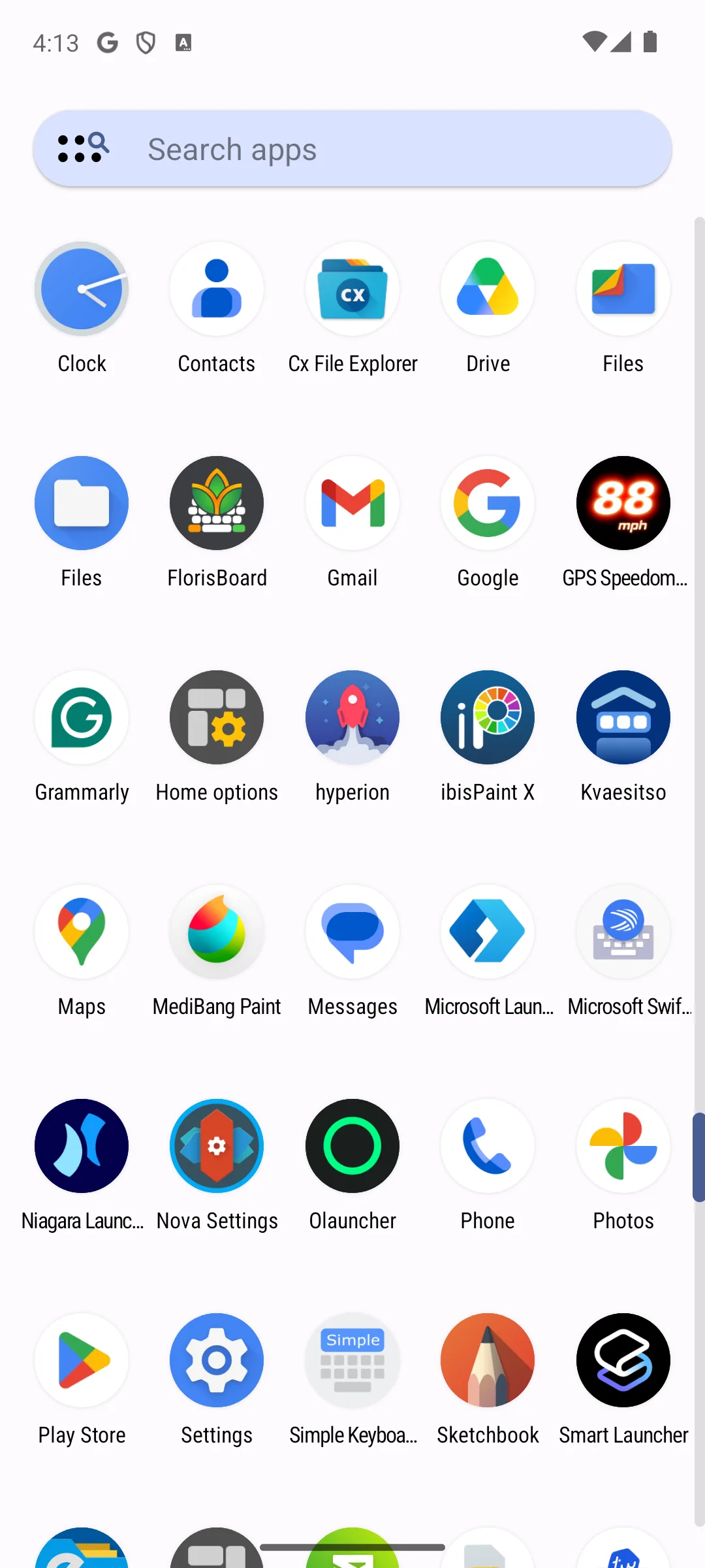 Nova Launcher app drawer showing installed apps in a scrolling alphabetical grid