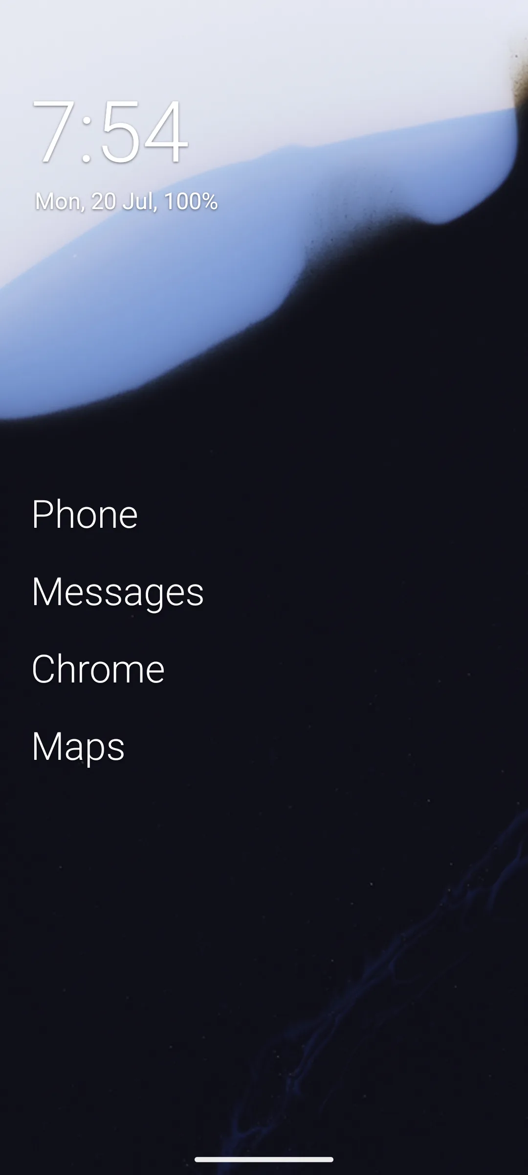 Olauncher minimalist text-only home screen with clock and favorite app slots