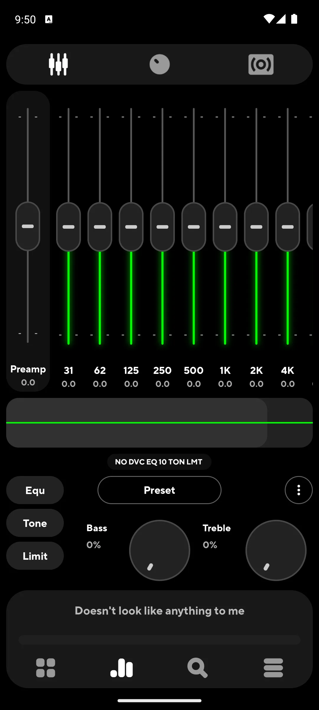 Poweramp graphic equalizer with ten bands plus tone and preamp controls