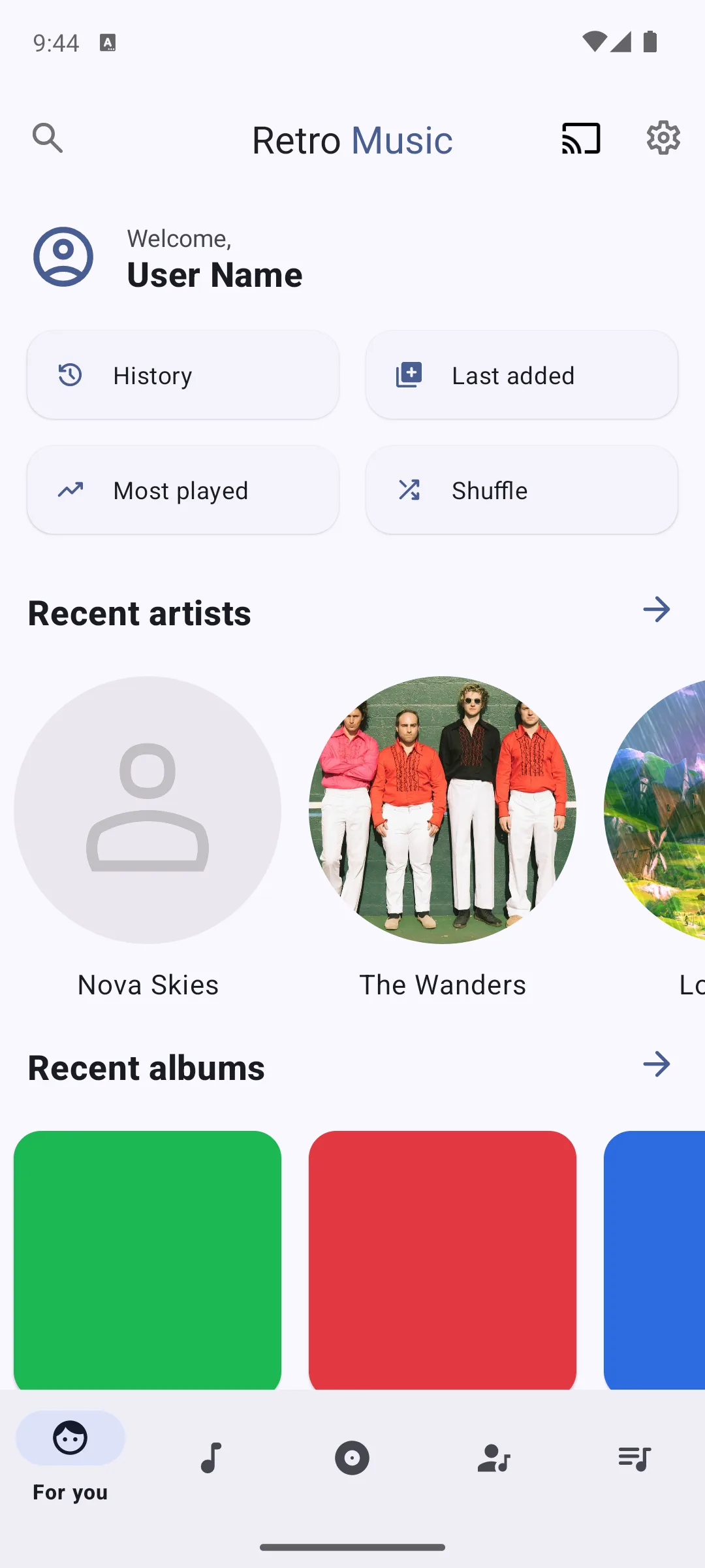 Retro Music home with recent artists and albums