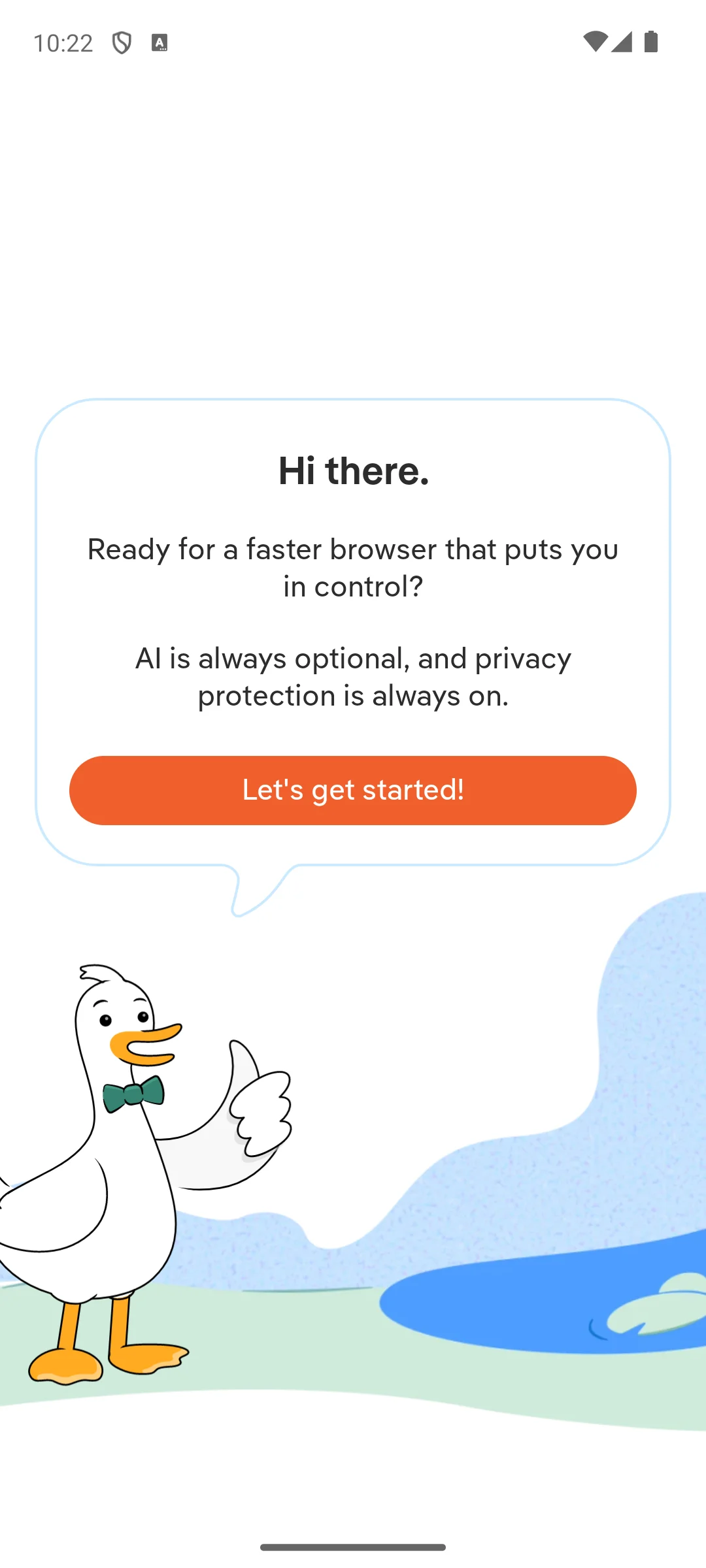 DuckDuckGo on Android, The welcome card it opens on.