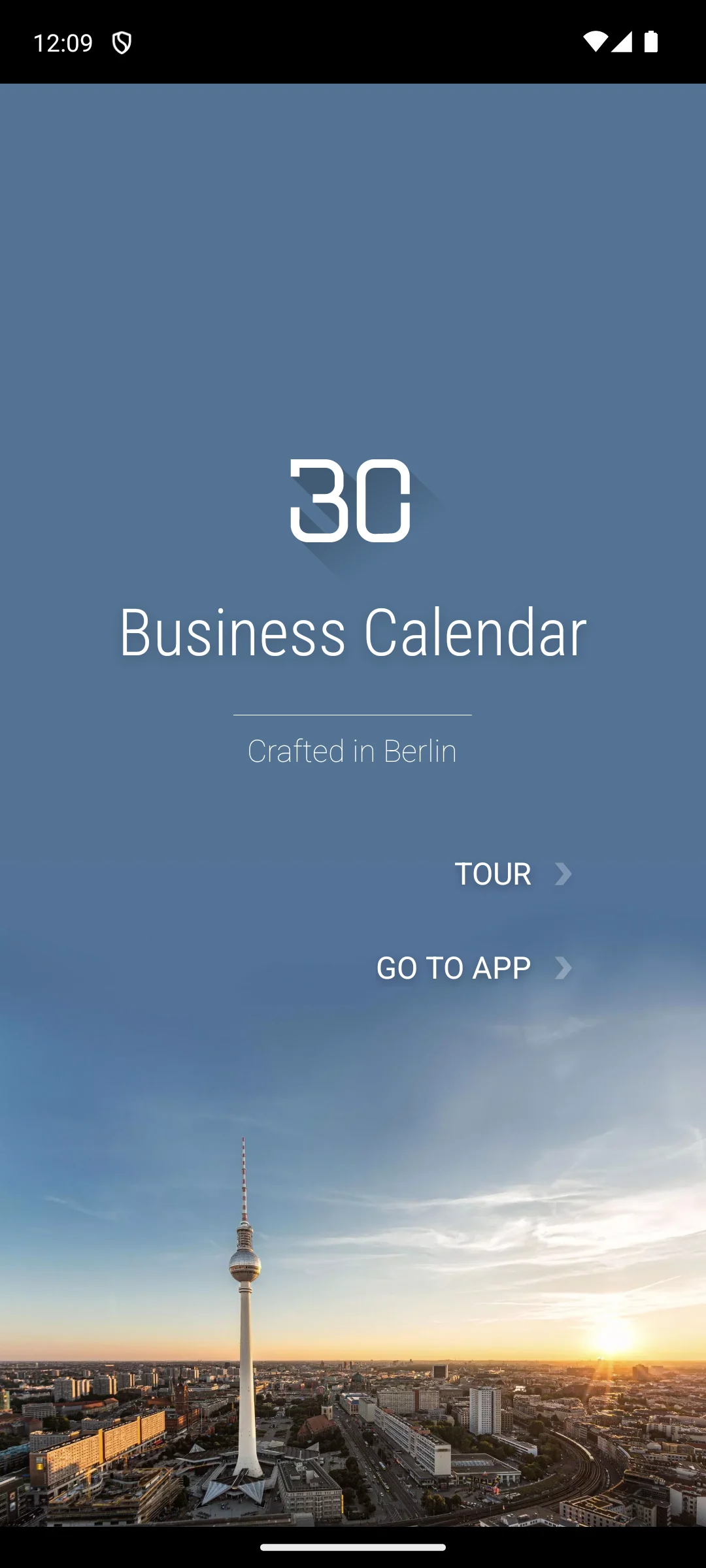 Business Calendar 2 on Android, The title screen it opens on.