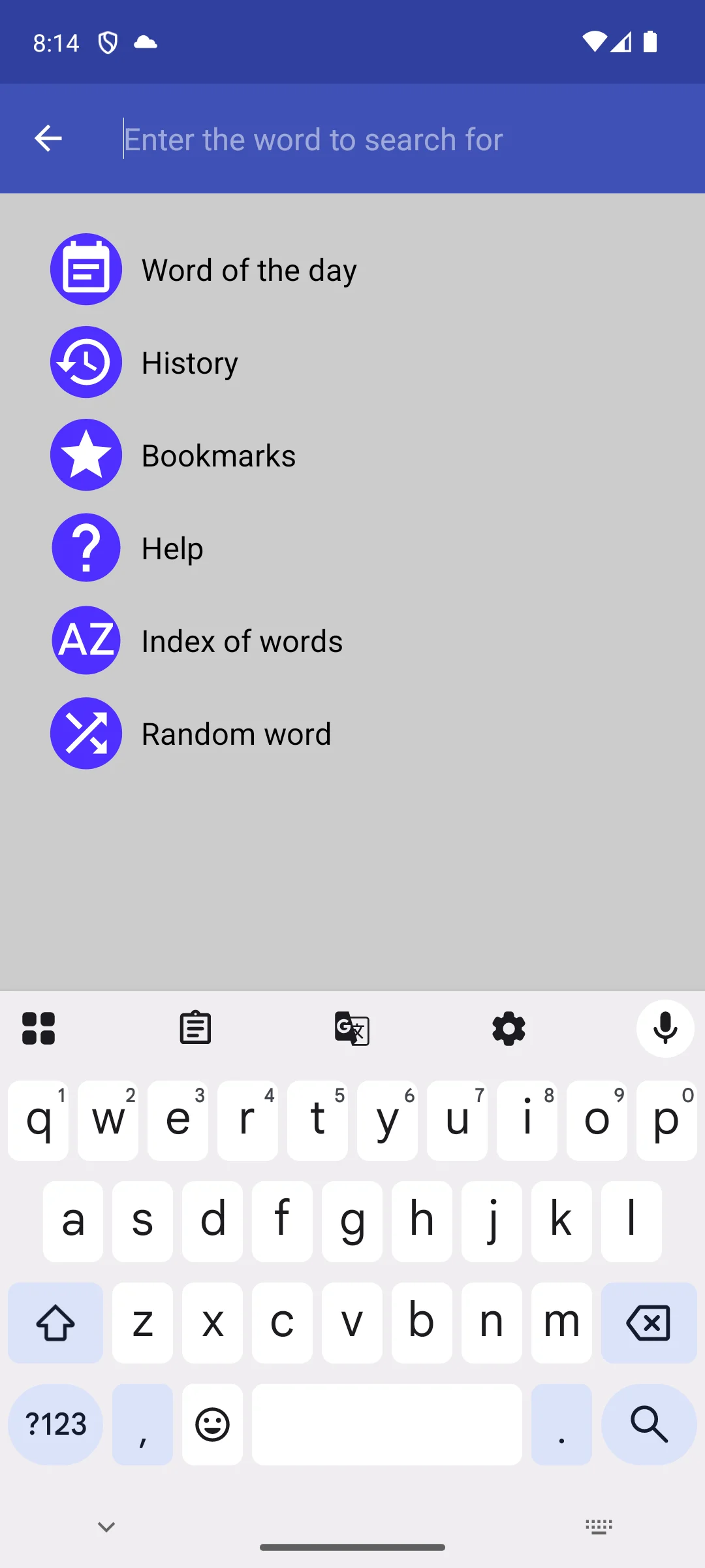 Dictionary Livio on Android, The same menu, second view.