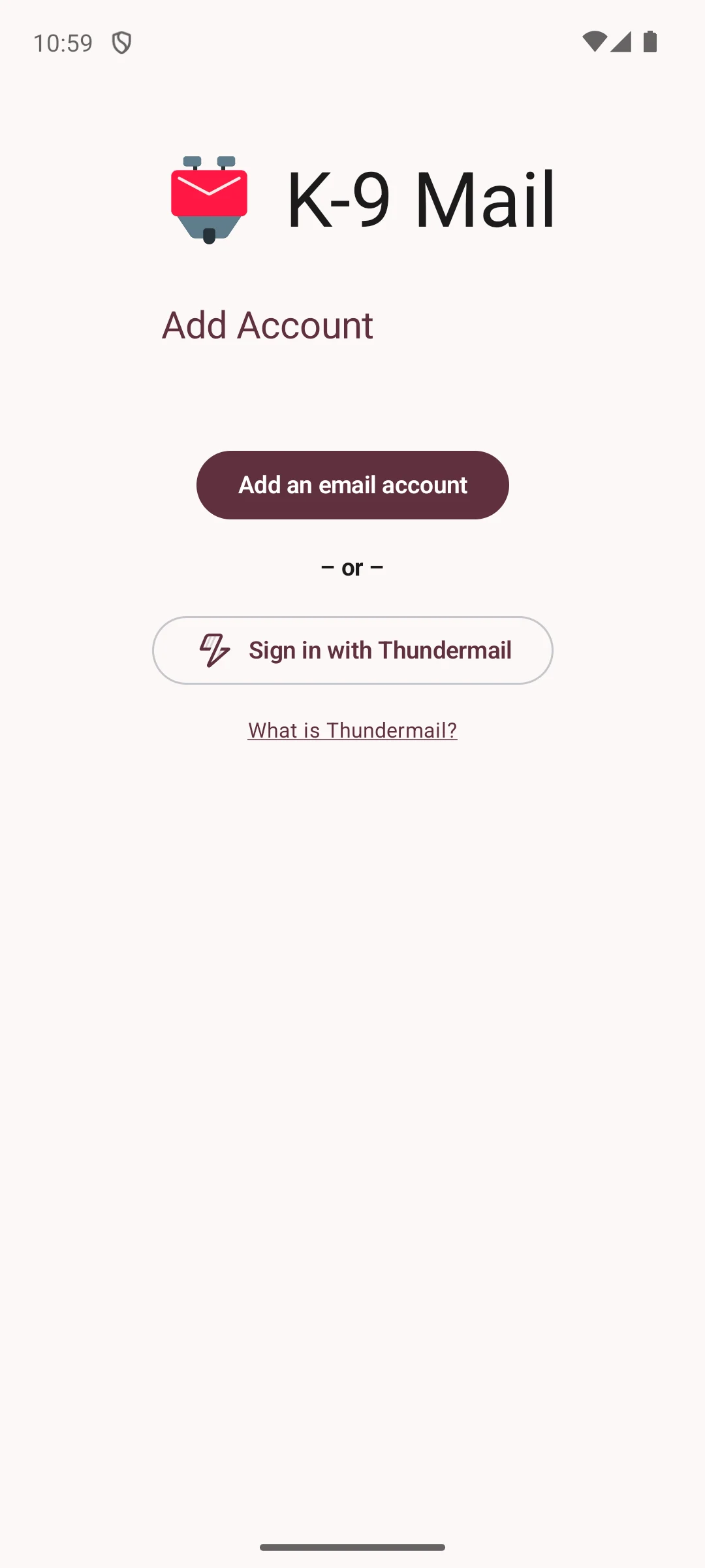 K-9 Mail on Android, The account screen it opens on.