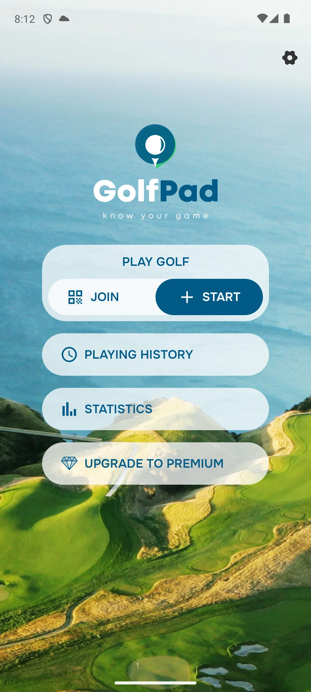 Golf Pad on Android, The home screen it opens on.
