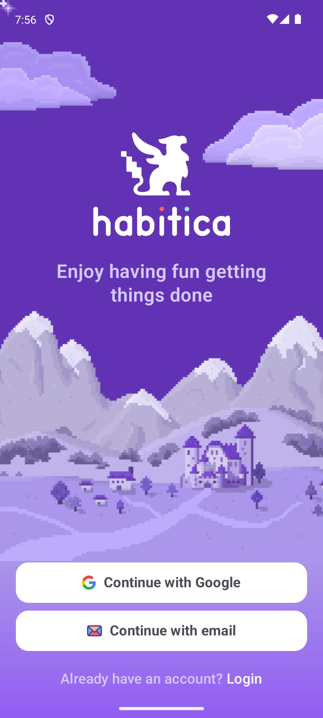 Habitica on Android, The account screen it opens on.
