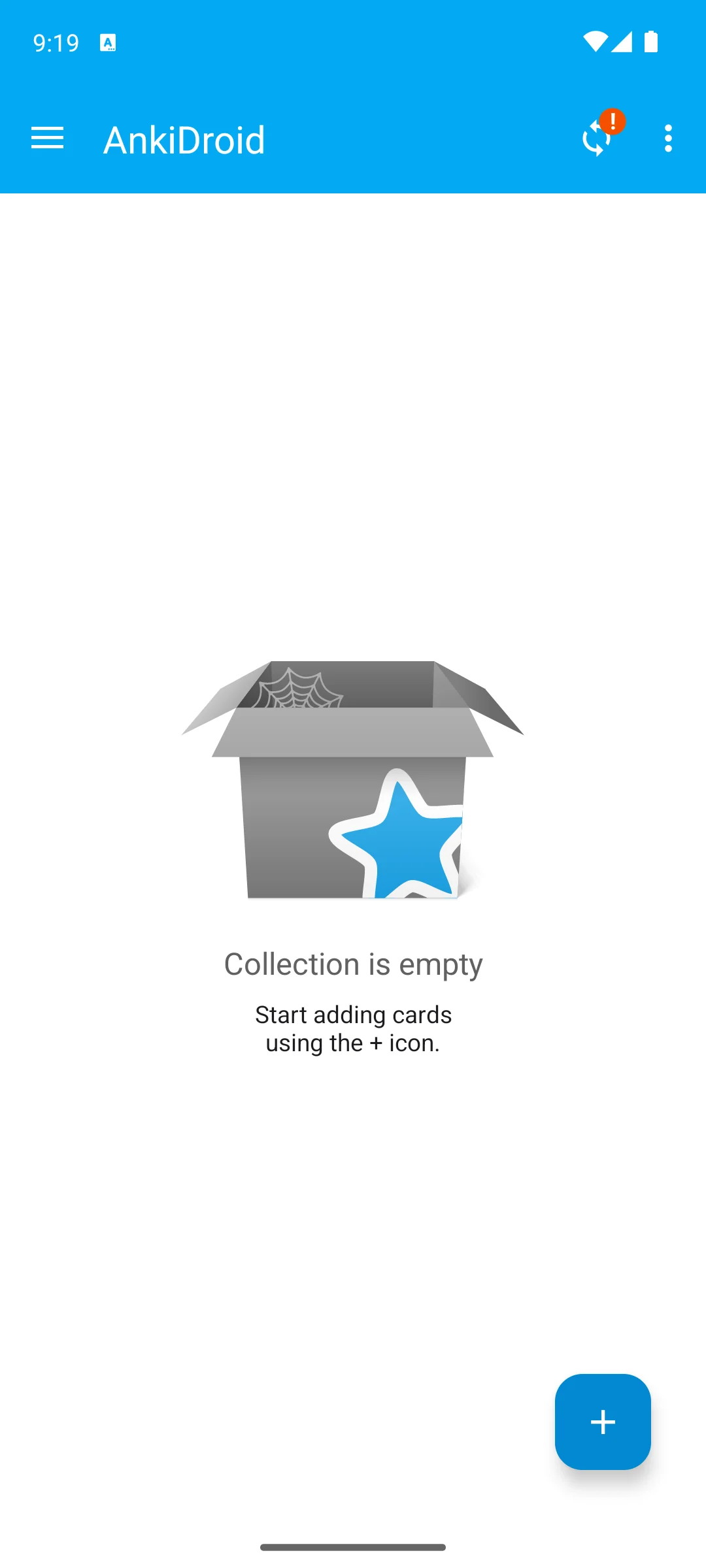 AnkiDroid on Android, The empty collection on first launch.