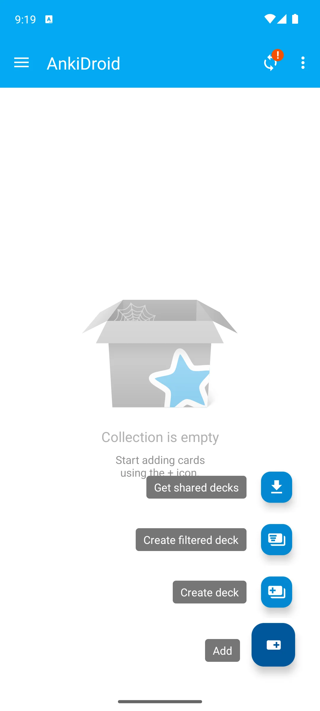 AnkiDroid on Android, What the plus button offers.