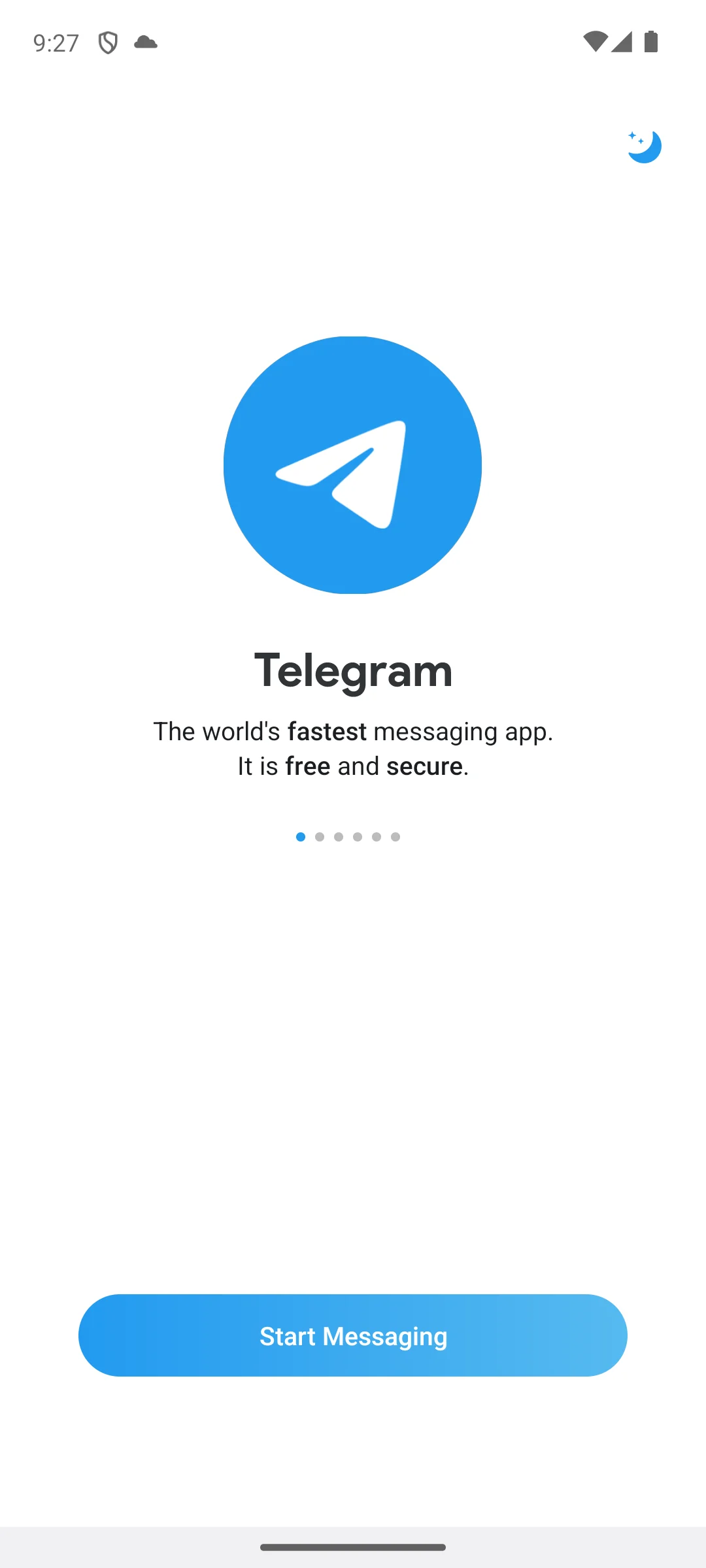 Telegram on Android, The introduction it opens on.
