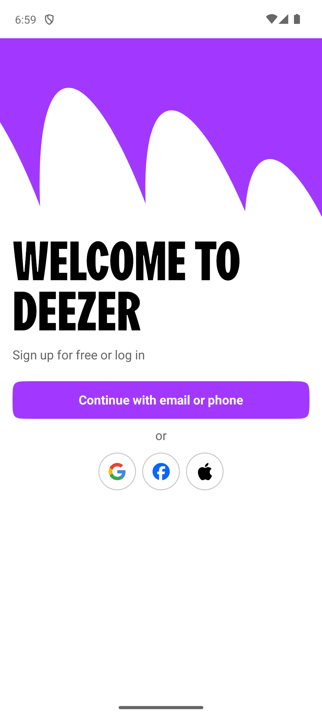 Deezer on Android, The sign up wall it opens on.