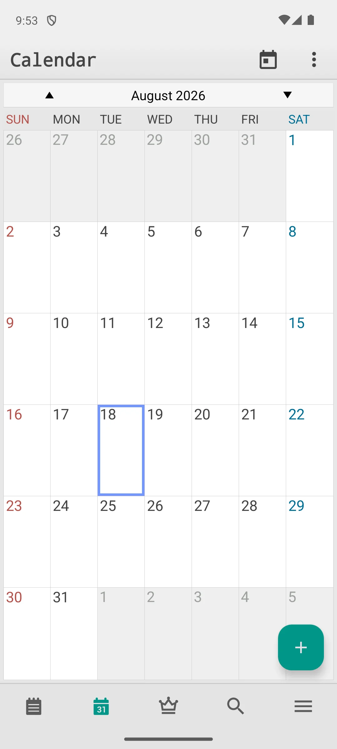 ColorNote on Android, The built in calendar tab.